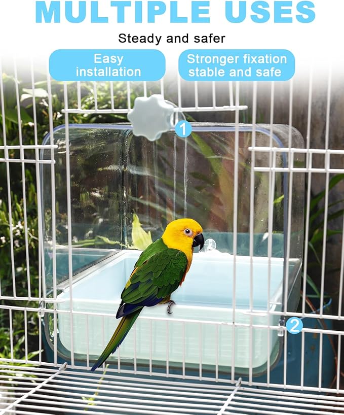 Hanging Bird Bath for Cage, 3 in 1 Multifunction Bird Bath/Bowl/House, Bird Cage Accessories Suitable for Small to Medium Birds Parakeet, African Grey, Conure, Cockatiel(6.8X6.8X6.8 inch Turquoise)