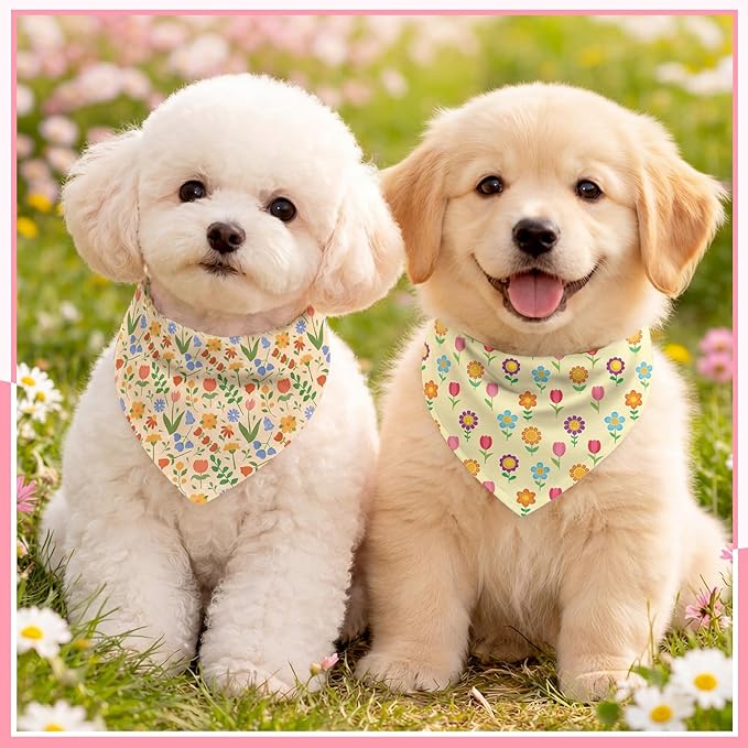 Weewooday 50 Pcs Dog Bandanas Bulk Dog Bandanas for Dogs Soft Bibs Adjustable Triangle Bandana for Small Medium Large Costume(Spring,25.6 x 17.7 x 17.7 Inch)