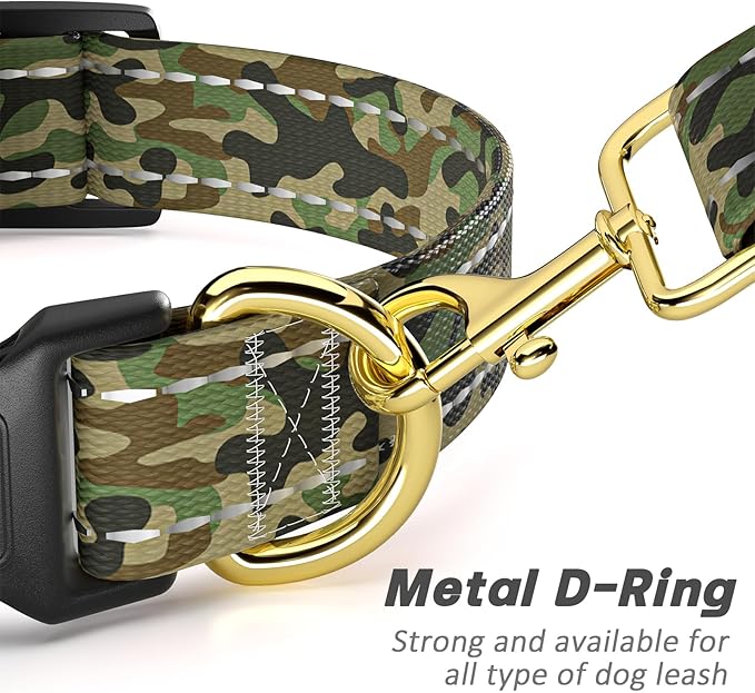 MOODEL Reflective Dog Collar for Medium Dogs, Cute Camouflage Adjustable Heavy-Duty Nylon Puppy Collar for Boy and Girl Female, Soft Pet Accessories with Quick Release Buckle, Green
