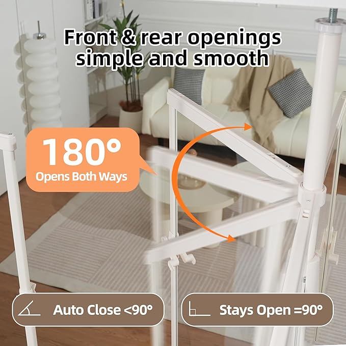 74.80-98.43'' Extra Tall Cat Gate, Adjustable 33.86 and 41.7" Wide, Transparent Full Door Pet Gate, Auto Close No Drilling Cat Proof Safety Gate for Doorway Stairs- White