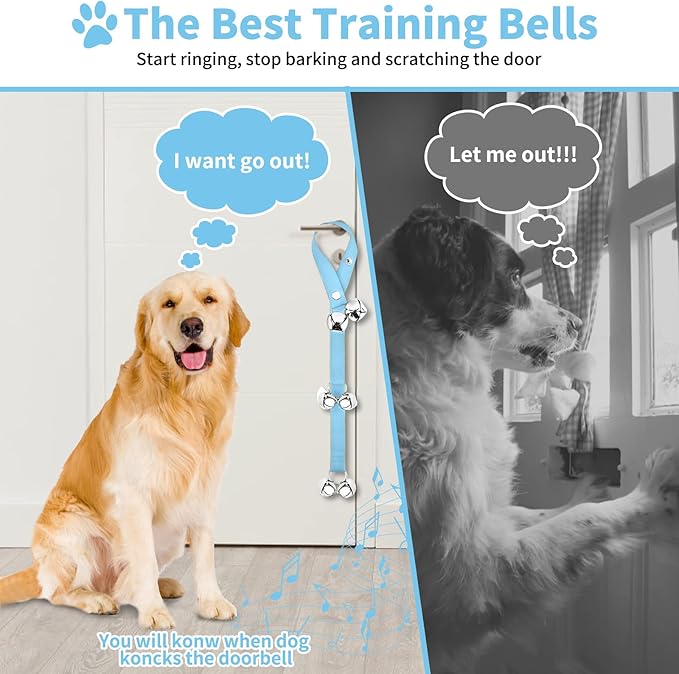 2 Pack Dog Doorbells, Pet Training Bells for Go Outside Potty Training and Communication Device Large Loud Dog Bell Cat Puppy Interactive Toys Adjustable Strap Door Bell (Light Blue)