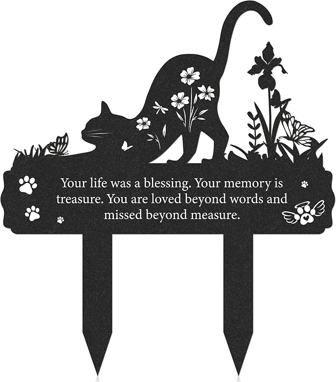 Grave Markers for Cemetery for Cat, Metal Grave Markers Yard Memorial Pet, Decorations for Cemetery for Loss of Cat Outdoors Garden Stake Decor (12 X 14.5 Inches)