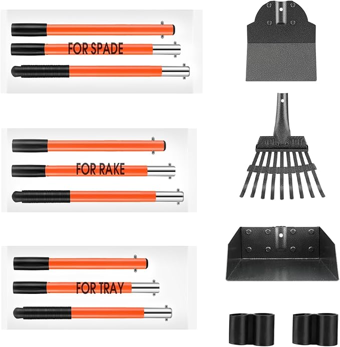 Pooper Scooper, Detachable Long Handle Dog Pooper Scoopers with Heavy Duty Metal Rake, Tray & Spade, Durable Pooper Scooper for Large Medium Small Dogs, Great for Lawn, Grass, Dirt, Gravel, Yard