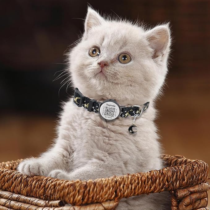 2 Pack Stars and Moon, Solid & Safe Safety Plaid Kitten Collars with QR ID Tag for Girl Boy for Cats, Pet Collar, Breakaway Cat Collar,Silent, Lightweight,Durable QR Code Pet ID Tags (Black&Blue)