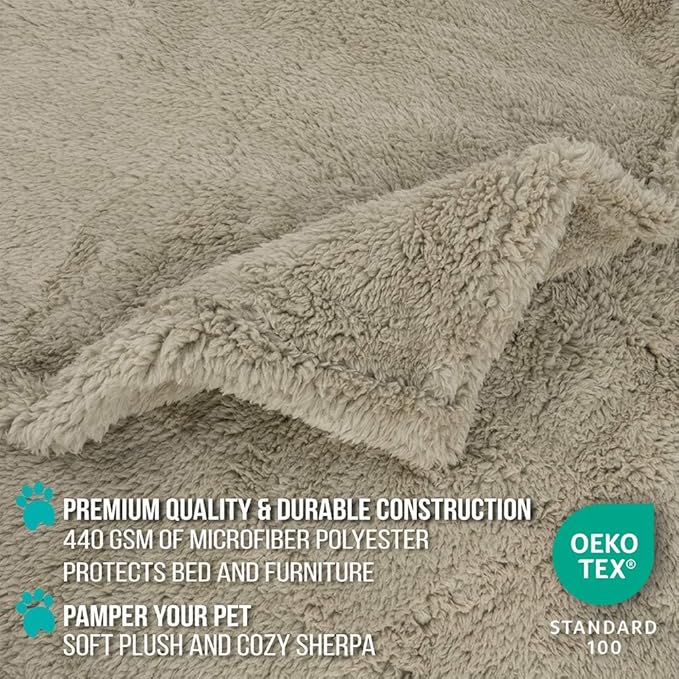 PetAmi Fluffy Waterproof Dog Blanket for Medium Large Dogs, Soft Warm Pet Sherpa Throw Pee Proof Couch Cover, Reversible Cat Bed Blanket Sofa Protector, Plush Washable Pad (Taupe Camel, 40x60)
