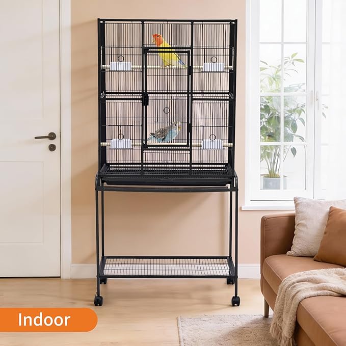 Large Bird Cage,62.6" H Big Bird Cage with Stand for Parakeets Parrots Conures Lovebird Cockatiel Black