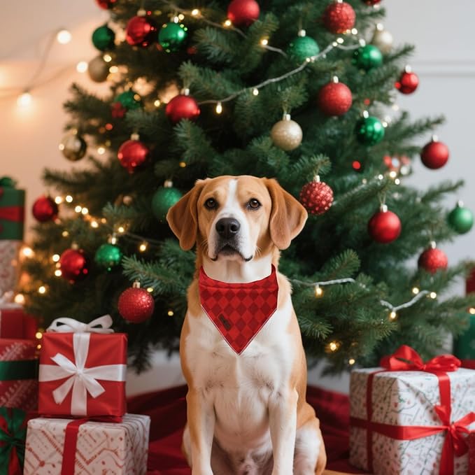 Lionet Paws Christmas Dog Bandana Washable Cotton Handkerchief Scarf Triangle Christmas Red Plaid Dog Bandanas for Small Medium Dogs Girl Boy