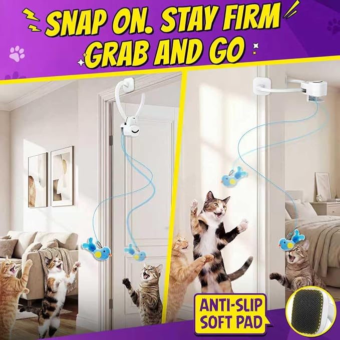 Interactive Cat Toys for Indoor Cats: Automatic Flying Bird Feather Wand Chase Exercise Enrichment Stimulation, USB Rechargeable Durable Safe Hanging Toy for Bored Kittens Adult Multi Cat Households