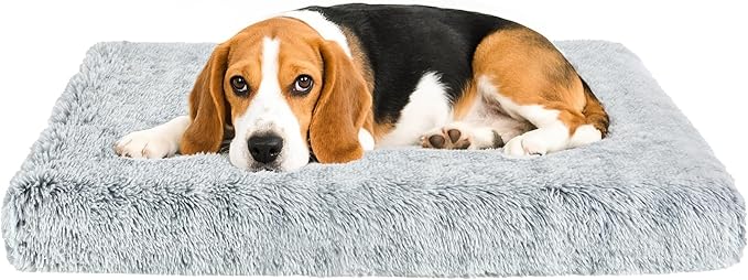 Fluffy Orthopedic Dog Beds for Medium Dogs with Washable Removable Cover Dog Crate Bed Egg Crate Foam Support Plush Pet Pad Mat with Anti-Slip Bottom(Grey,36 * 24)
