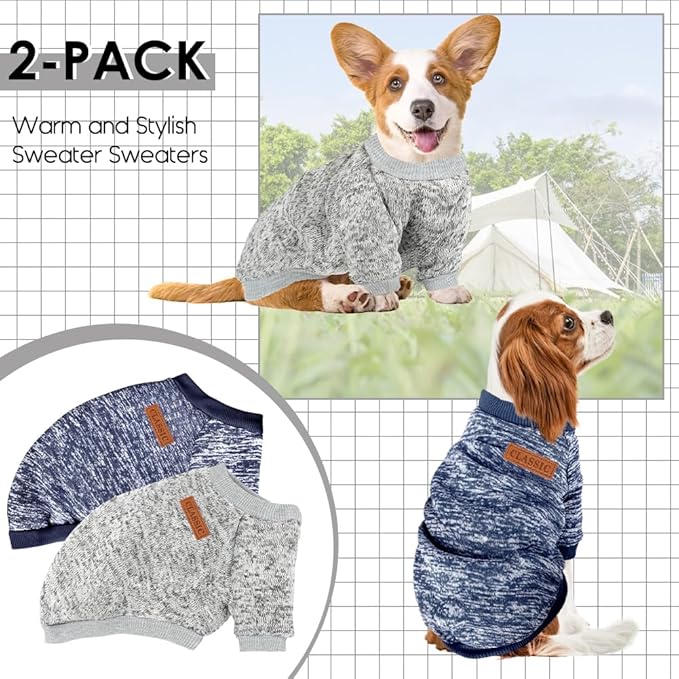 2 Pcs Dog Sweaters for Small Dogs Girl Boy Winter Fleece Clothes Warm Soft Dog Sweatshirt Outfit for Dogs Cats Pet Apparel