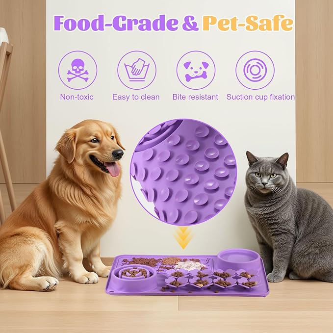 Silicone Lick Mat for Dogs & Cats – Slow Feeder Dog Bowl, Non-Slip Licking Mat for Large & Small Breeds, Puzzle Feeder & Snuffle Mat for Fast Eaters, Interactive Pet Food Mat