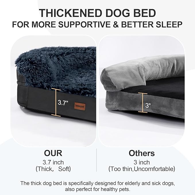 Black Dog Beds for Large Dog, 41" x 32.6" x 7.7", Removable and Washable Cover, Raised Reboundable Edges, Non Slip Bottom, Warm Plush, Orthopedic Oval Memory Foam Pet Bedding, Indoor