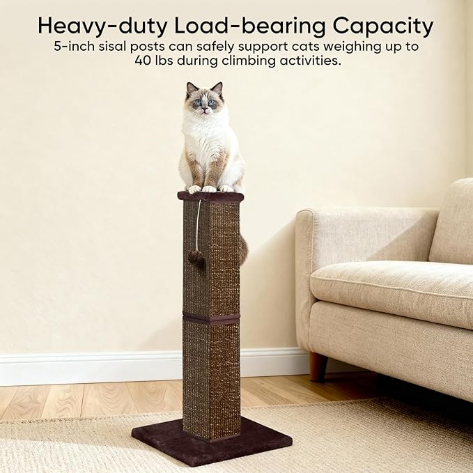 Cat Scratching Post 32 Inch for Indoor Large Cats and Kitten, Nature Sisal Tall Cat Scratch Post, Sisal Cat Scratcher Improve Cat's Scratching Habits and Protect Your Furniture, Full Brown