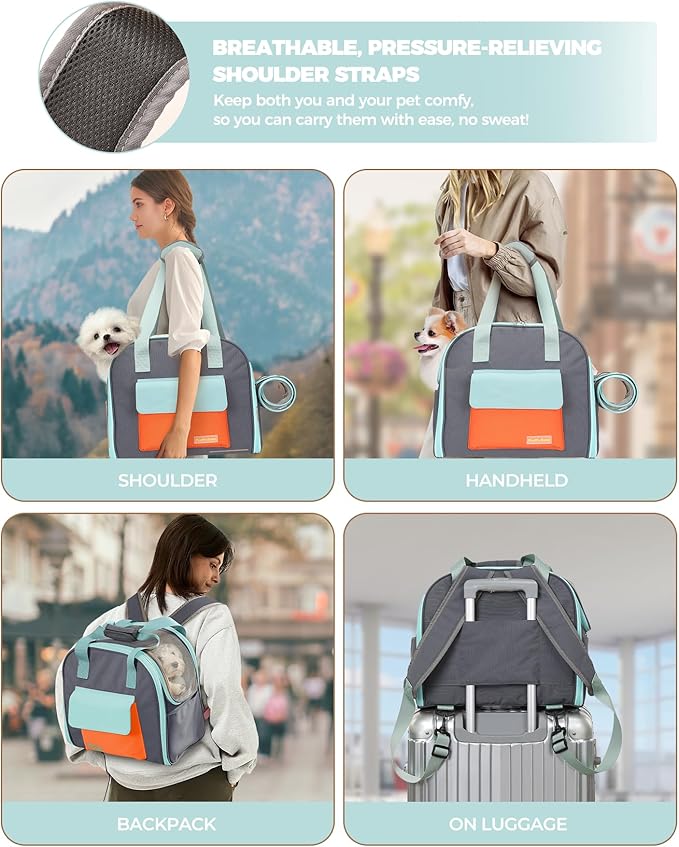 Expandable Cat & Small Dog Carrier Backpack, Soft-Sided Airline-Approved Pet Travel Bag with Dual-Side Expansion, Under-Seat Fit, Breathable Mesh, for Hiking, Vet Visits & Trips (Up to 22 lbs)