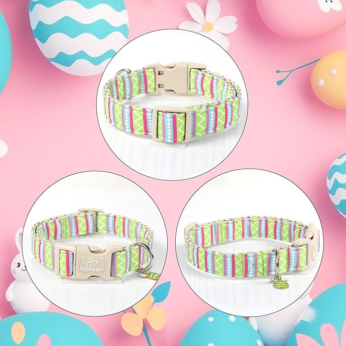 Easter Dog Collar for Medium Dogs - Brightly Colored Stripe Easter Collars for Boy Girl Dogs, Adjustable Spring Holiday Pet Collars with Quick Release Buckle M