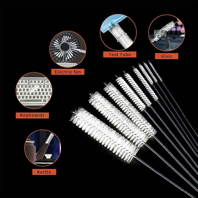 10 Pcs Flexible Drain Brush Straw Cleaner Brush Set,Pipe Cleaners Brush,61Inch Stainless Steel Double-Ended Hose Brush 8.2Inch Nylon Long CPAP Tube Cleaning Brush for Home Kitchen Sink Plumbing(White)