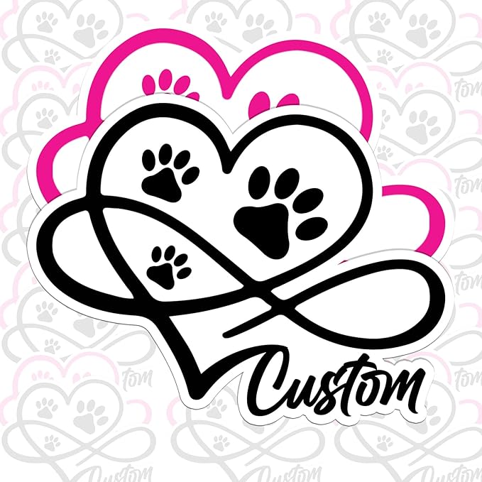 Personalized Infinity Paw Print Sticker with Name - Custom Heart & Dog Cat Footprints Vinyl Decal for Car Window, Laptop, Tumbler - Forever Love Pet Memorial Gift (Waterproof, Multiple Colors)