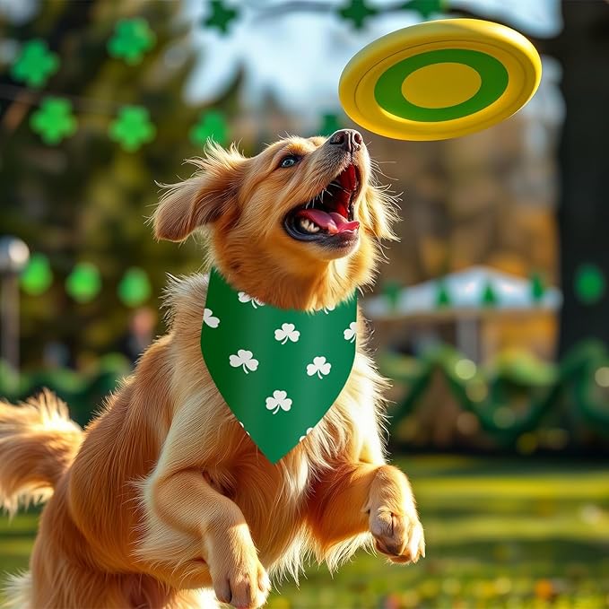 Weewooday 50 Pcs St Patricks Day Bandanas Bulk for Dogs Adjustable Irish Shamrocks Clover Green Plaid Triangle Soft Bibs Puppy Bandana for Small Medium Large Cat Pet Costume(25.6 x 17.7 x 17.7 Inch)