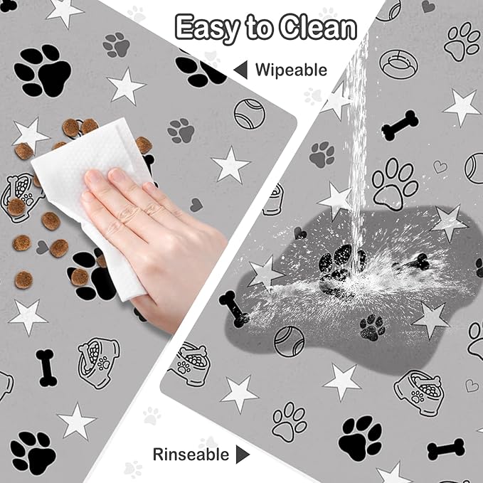 Dog Food Mat for Pet Cat Food Mat, Gray Absorbent Quick Dry Dog Bowl Mats for Food and Water, Non-Slip Cat Pet Feeding Mats for Floor Placemats 12"x20"