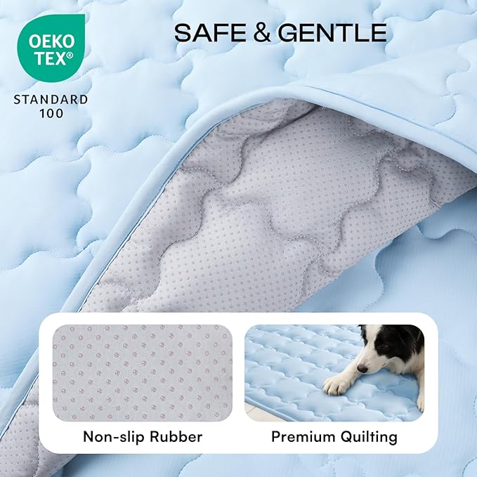 Luciphia Premium Dog Cooling Mat Non-Slip Q-MAX>0.5 Self-Cooling Pad for Small Pet Cat Indoor Portable Kennel Puppy Bed for Summer Crate Pad for Dog Washable Light Blue 20x30 inches