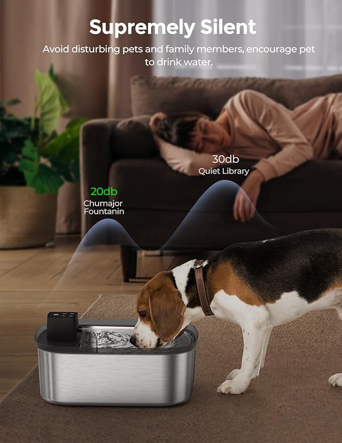 Wireless 7.5l/254oz/2Gal Dog Water Fountain for Large Dogs Stainless Steel, Quiet Pet & Cat Water Fountain with Motion Sensor, Automatic Water Dispenser for Dogs&Multi-Pet Homes Continuous Fresh Flow