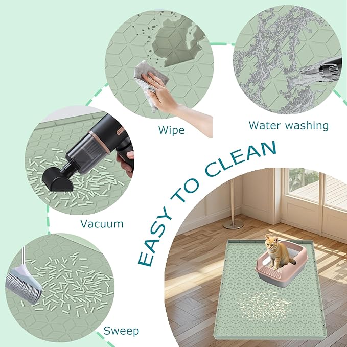 Cat Litter Mat, Silicone Large Cat Mat for Litter Box - 40x28 in, Waterproof & Non-Slip, Durable & Easy Clean, Green