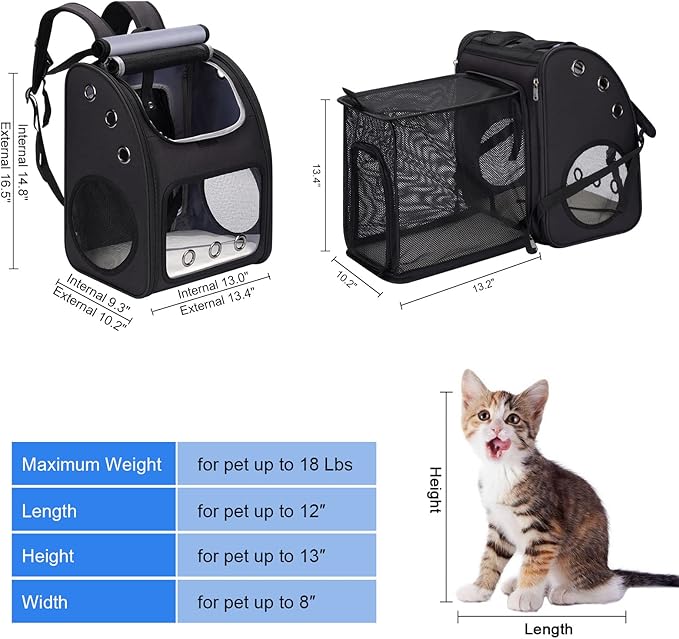 Cat Backpack Carrier, Expandable Pet Carrier Backpack for Cats & Small Pets, Super Ventilated Breathable Design, Airline Approved Portable Travel Backpack for Hiking, Camping & Outdoor Use