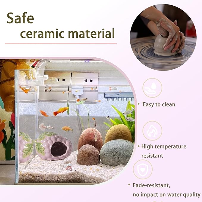 Aquarium Decor Cave Betta Fish Aquarium Accessories Ornaments Hiding Cave Grape House Hideout for Shrimp Cichlid Hermit Crab, Octopus Hiding Breeding for Tank (Purple)
