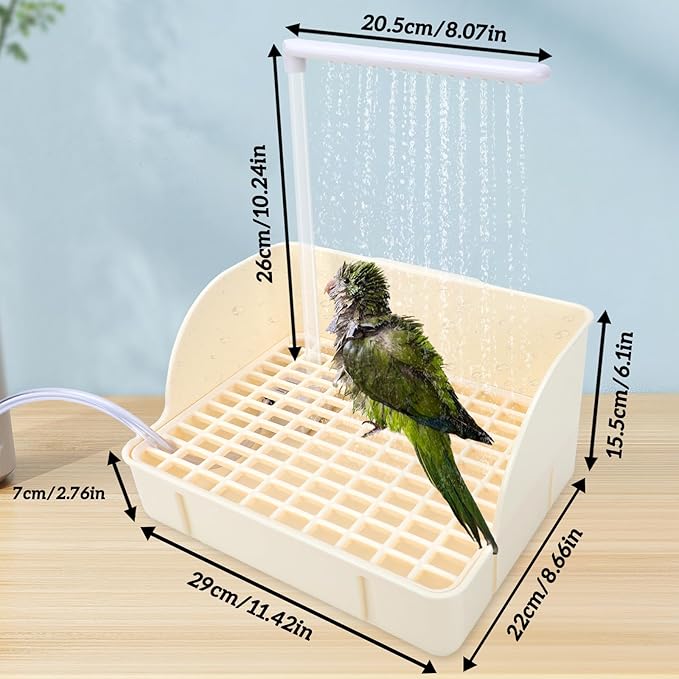 Automatic Bird Bath with Pump, Parrot Bathtub with Anti-Bite Cord Protector, USB Electric Large Bird Bathtub Circulating Water Bird Shower for Parakeet Cockatiel African Grey Lovebird(Beige)