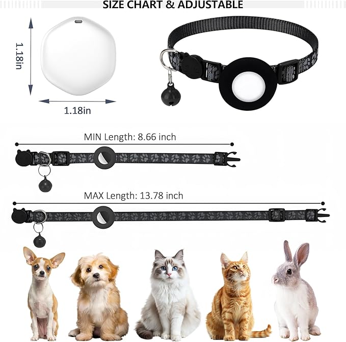 GPS Tracker for Cats, Mini GPS Pet Tracker with Collar, IP68 Waterproof Cat Trackers,No Monthly Fee,Work with Apple Find My(iOS Only),Smart Trackers for Pets(Black)