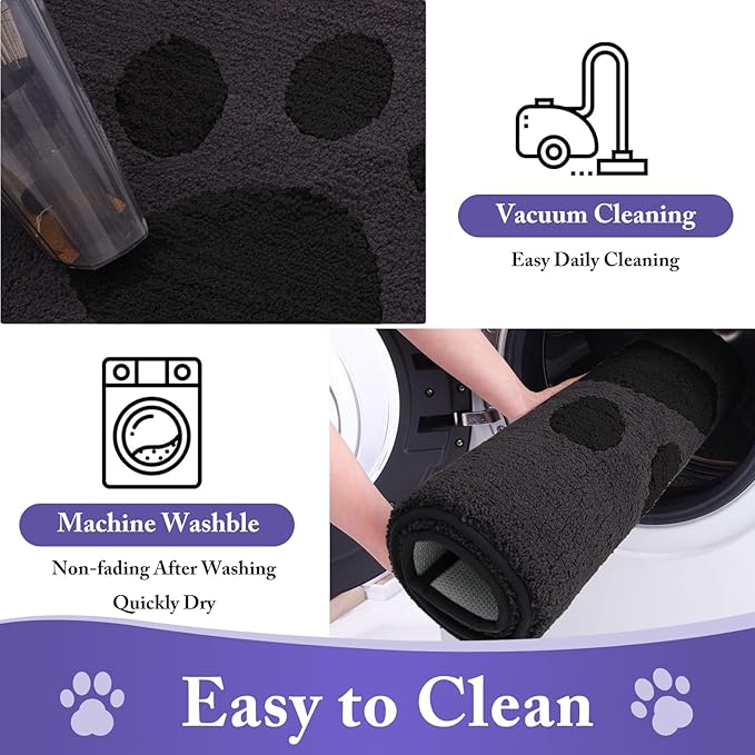 Buganda Dog Door Mat for Muddy Paws, Absorbent Dirt Trapper Non Slip Indoor Doormats, Washable Low-Profile Mat for Mud Dogs, Entryway Carpet for Inside Floor (40x32 Inches, Black)