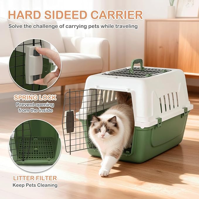 MoNiBloom 22-Inch Dog Crate Plastic 2-Door Top Loading Cat Carrier, Hard-Sided Dog Travel Carrier for Small Dogs and Cats, Ventilation and Security Lock Design for Pets up to 22 lbs (Green)