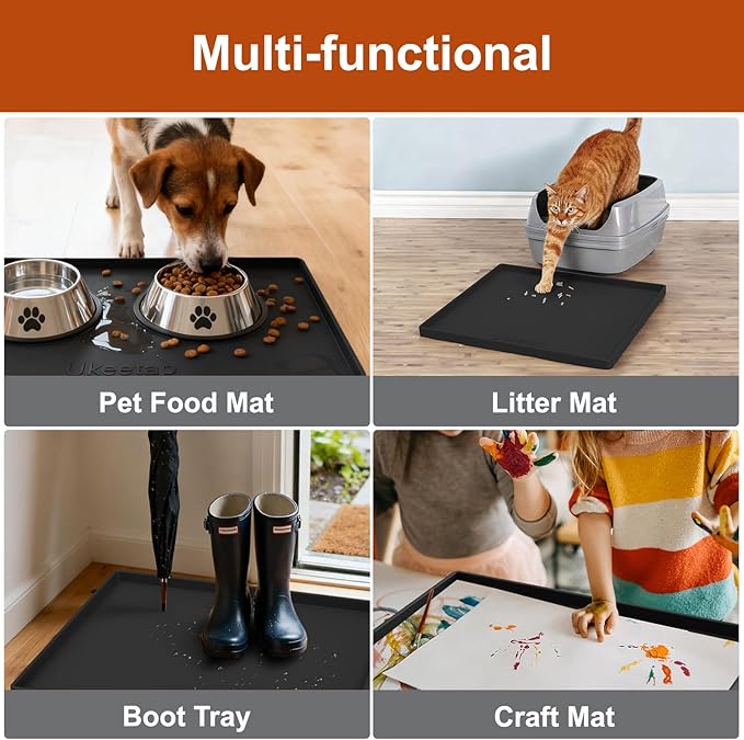 Extra Thick Silicone Mat Waterproof with Raised Edge 22" x 19", Under Sink Mat for Kitchen & Bathroom, Kitchen Cabinet Liner, Multi-Purpose for Storage & Protection, Black