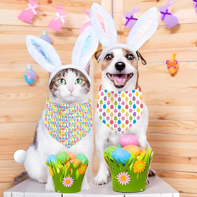 Easter Dog Bandana, 2 Pack Adjustable Holiday Party Pets Rabbit Easter Egg Bandana Triangle Bibs Dog Cat Scarf Set