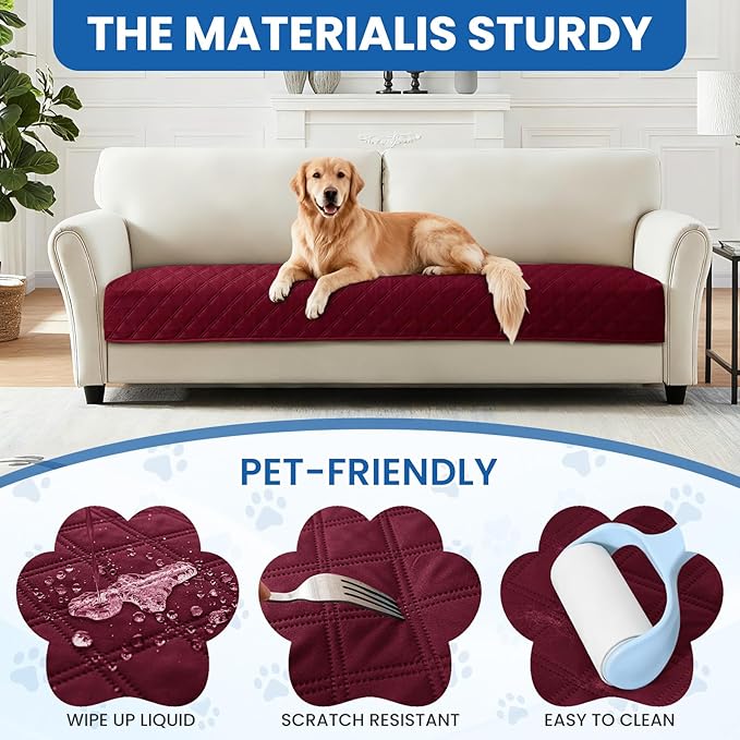 Waterproof Dog Bed Cover, Non-Slip Dog Blanket for Couch, Couch Covers for Dogs Washable, Pet Blanket for Furniture, Pet Bed Mat for Sofa, Car, Pet Supplies Christmas (82x102 Inch, Burgundy)