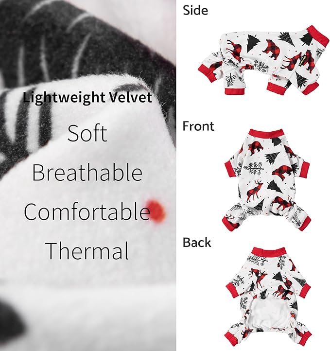 Fitwarm Reindeer Dog Christmas Pajamas, Winter Doggy Clothes for Small Dogs Boy Girl, Fleece Dog Onesie with Feet, Holiday Pet Outfit, Black, White, Red, XL