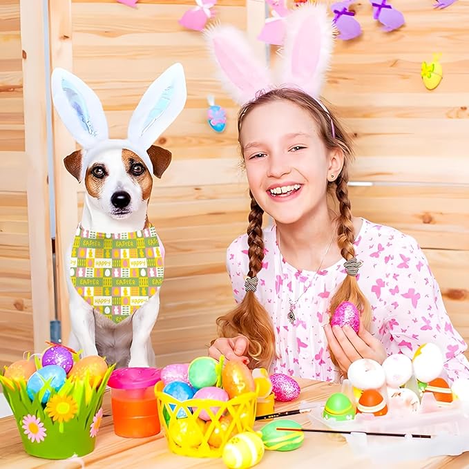 Easter Dog Bandana, 2 Pack Adjustable Holiday Party Pets Easter Egg Bandana Triangle Bibs Rabbit Dog Cat Scarf Set