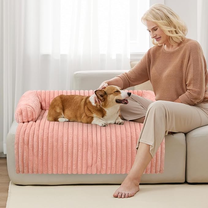 Wn's Day Luxurious Dog Couch Bed, Washable Calming Dog Couch Cover, Removable Couch Protector for Dogs, Waterproof Sofa Bed, Pet Bed Mats for Couch, Pet Couch Covers for Sofa(Pink, XL)