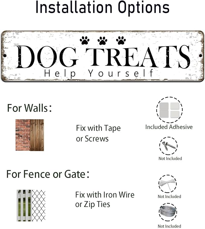 12x3 Inch Dog Treats Sign PC Signage Decor for Outdoor Pet Dog Crates Kennels Cage