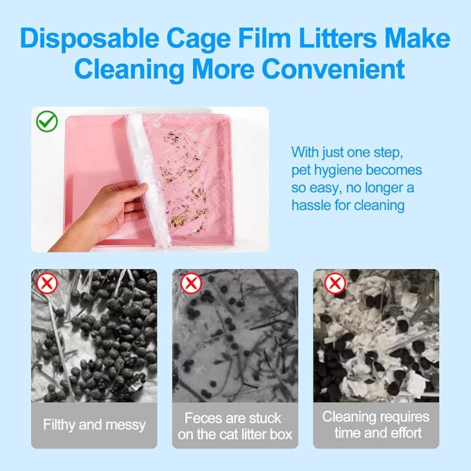 Disposable Cage Liners 50PCS, Plastic Litter Liner Bag for Cage, Cage Toilet Film Cover Litter Liner Bags for Small Animals as Guinea Pig, Hamster, Hedgehog, Bunny, Bird, Rabbit (L(47.2 * 47.2''))
