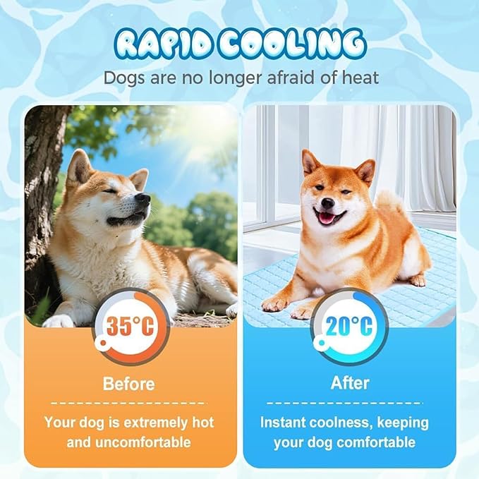 Dog Cooling Mat, Pet Cooling Mats, Summer Cool Pads Pet Mat Outdoor for Dogs & Cats, Machine Washable (Blue, L: 70×55 cm | 28×22")