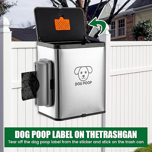 Dog Poop Trash Can Outside, 2.1 Gallon Dog Waste Container with Trash Bag Dispenser, Outdoor Pet Poop Bucket with Lid, Black Hanging Waste Container with Bags for Fence, Garbage, CounterTop