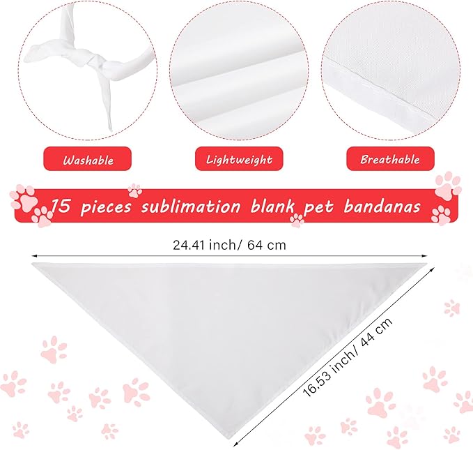 Weewooday 30 Pieces Sublimation Heat Transfer Dog Bandana Triangle Dog Scarf Polyester Pet Bandana DIY Handkerchief Bib for Dogs Puppy