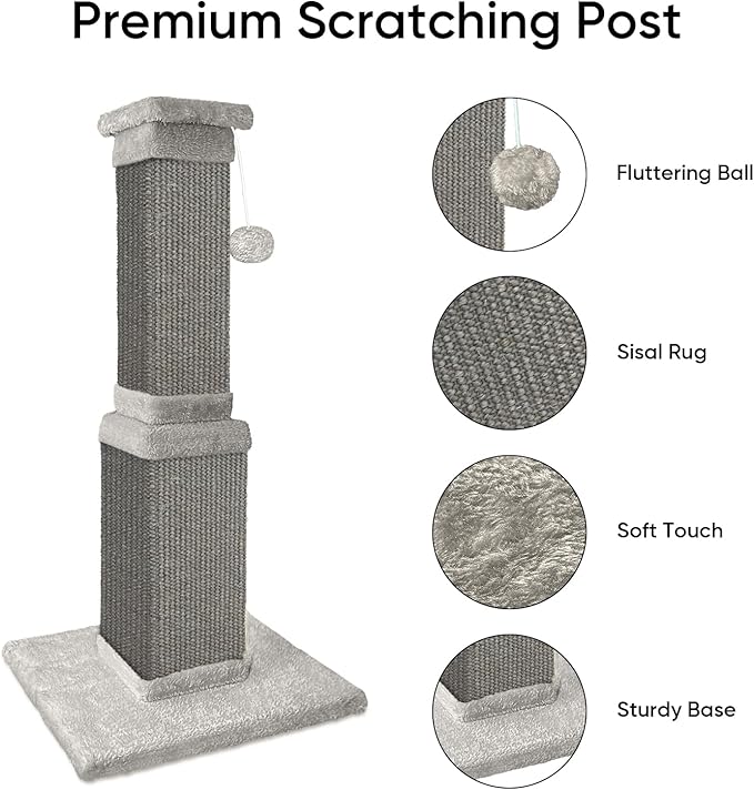 AGYM Cat Scratching Post, 32 Inch Cat Scratching Posts for Large Cats, Scratching Posts for Indoor Cats Adults, Cat Scratch Post with Nature Sisal, Full Gray