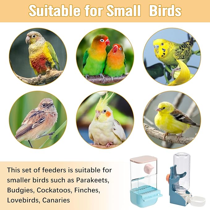 BNOSDM Automatic Bird Feeder Water Dispenser Set No Mess Bird Cage Feeders Parrot Cage Accessories Transparent Seed Food Container with Perch for Finches Parakeets Budgies Lovebirds Canaries (Blue)