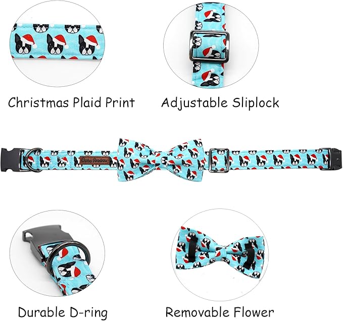 Dog Collar, Christmas Dog Collar Plaid Pet Collar Bow Holiday Bows Girl Boy Puppy Collar Adjustable Pet Collar for Large Dogs