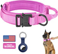 DAGANXI Tactical Dog Collar, Adjustable Military Training Nylon Dog Collar with Control Handle and Heavy Metal Buckle for Medium and Large Dogs, with Patches and Airtags Case (M, Pink)