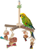 Rotating Bird Perches, Natural Wooden Perch with Chew Toy, Bird Toys for Small & Medium Birds, Large, Natural Wood Color, 1 Set