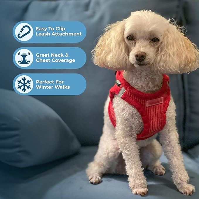 Best Pet Supplies - All Weather Plush, Reflective, No Pull Harness for Small, Medium Dogs, Cats - Secure with Hook & Loop Fastener, Buckle, Double D-Rings - Harness (Red Corduroy), S