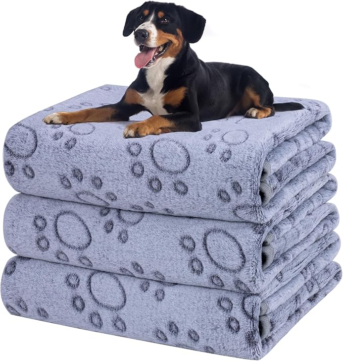 Dono 1 Pack 3 Dog Blankets, Soft Fluffy Fleece Pet Blanket Warm Sleep Mat Paw Print Design Puppy Kitten Throw Blankets Doggy Blanket for Dogs